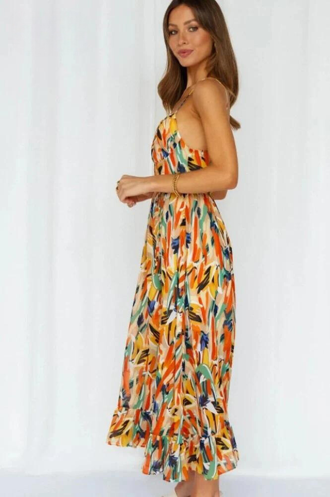 Kestrel | Women's Tropical Print Spaghetti Strap Midi Sundress