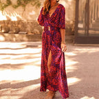 Ilaria | Women's Bold Floral Wrap V-Neck Flutter Sleeve Maxi Dress