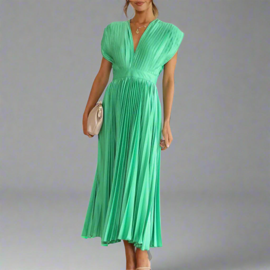 Kasia | Women's Pleated V-Neck Midi Dress