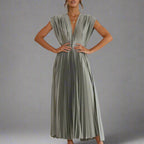 Kasia | Women's Pleated V-Neck Midi Dress