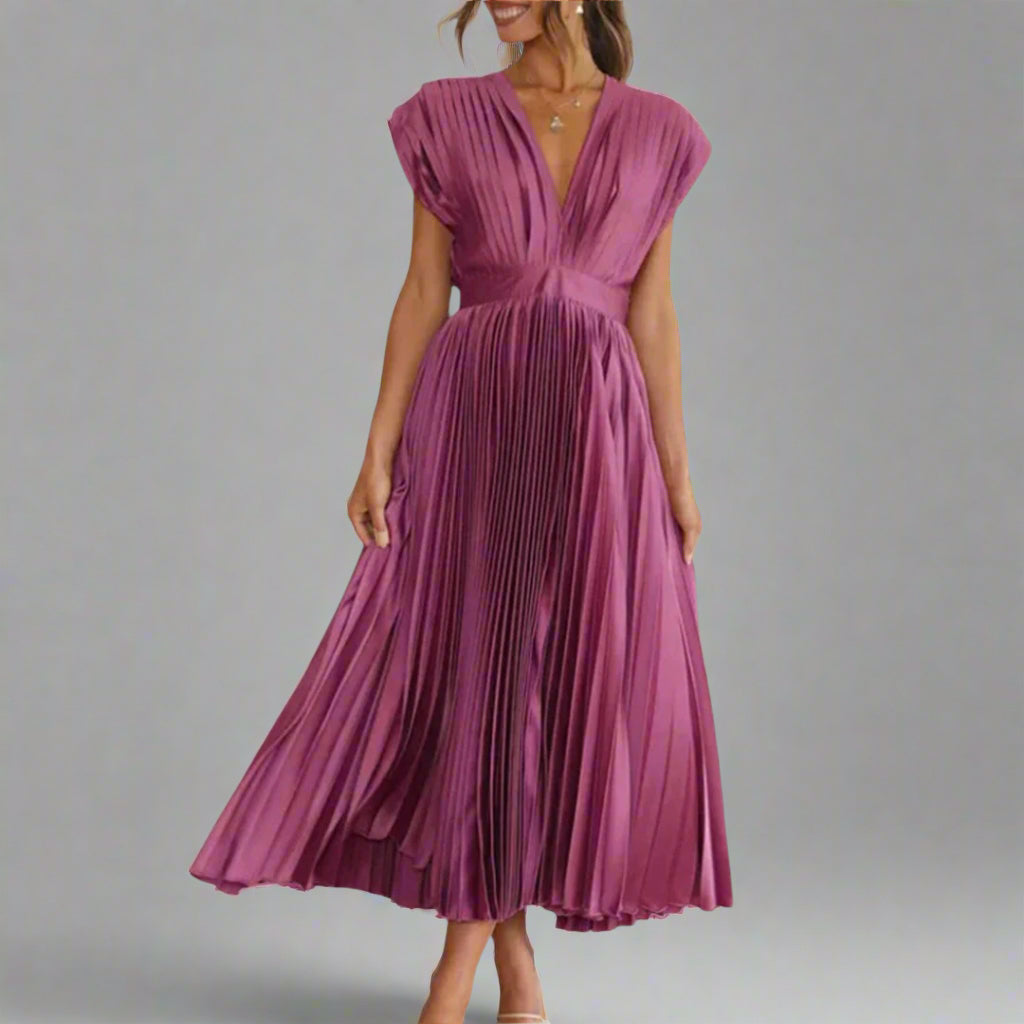 Kasia | Women's Pleated V-Neck Midi Dress