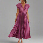 Kasia | Women's Pleated V-Neck Midi Dress