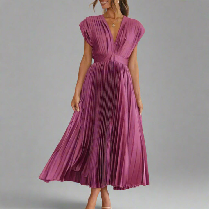 Kasia | Women's Pleated V-Neck Midi Dress
