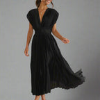 Kasia | Women's Pleated V-Neck Midi Dress