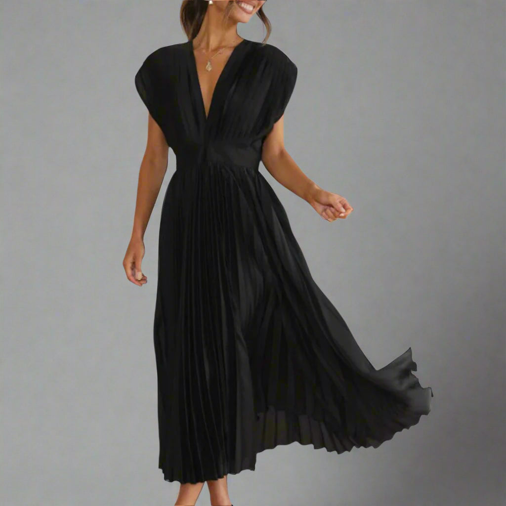 Kasia | Women's Pleated V-Neck Midi Dress