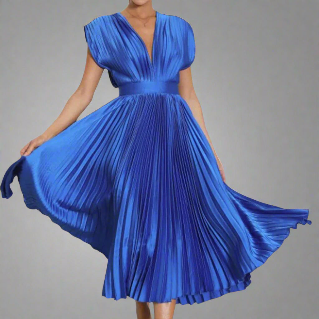 Kasia | Women's Pleated V-Neck Midi Dress