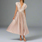 Kasia | Women's Pleated V-Neck Midi Dress