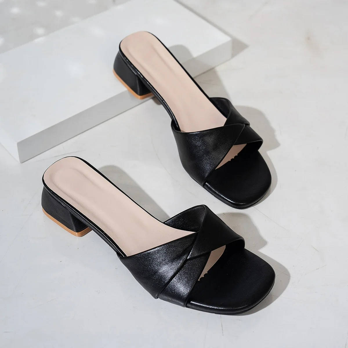 Sylira | Women's Crossover Strap Block Heel Summer Slides