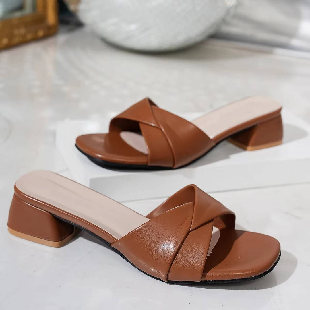 Sylira | Women's Crossover Strap Block Heel Summer Slides