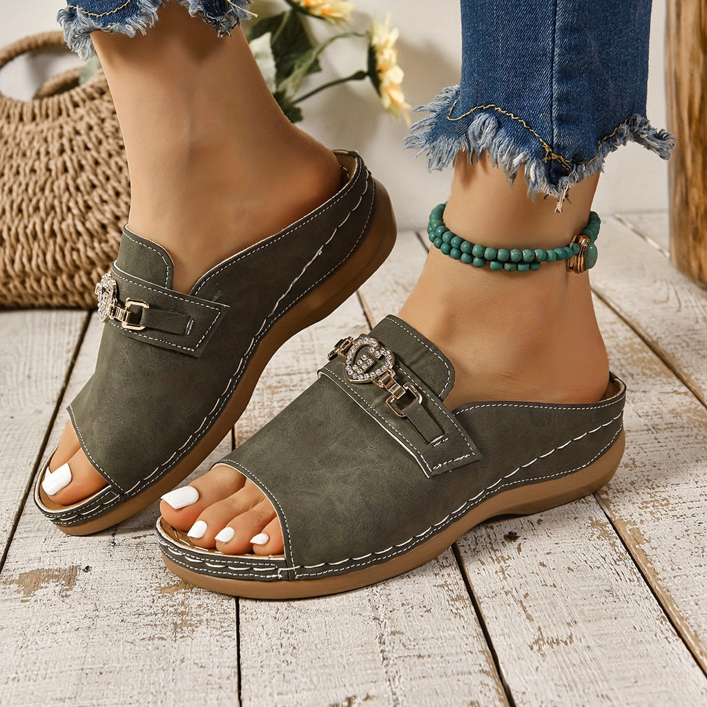Nile | Women's Embellished Slip-On Flat Slide Sandals