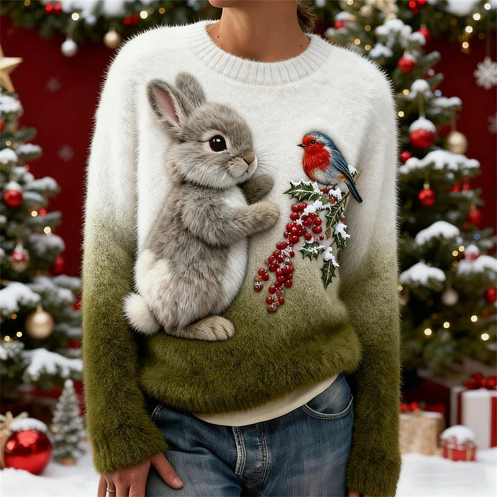 Suzette – Plush Sweater with a Christmas Bunny