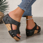 Cael | Women's Vintage Zip Cross Strap Wedge Sandals