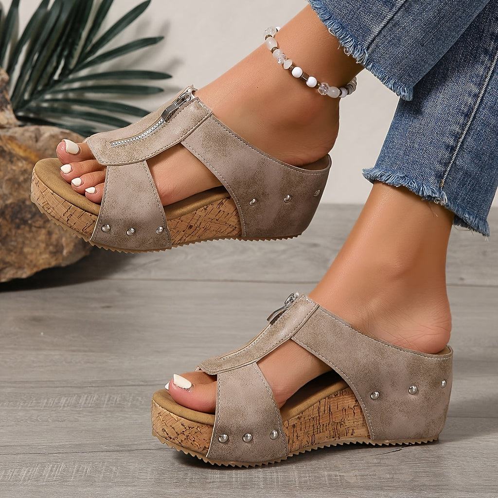 Cael | Women's Vintage Zip Cross Strap Wedge Sandals