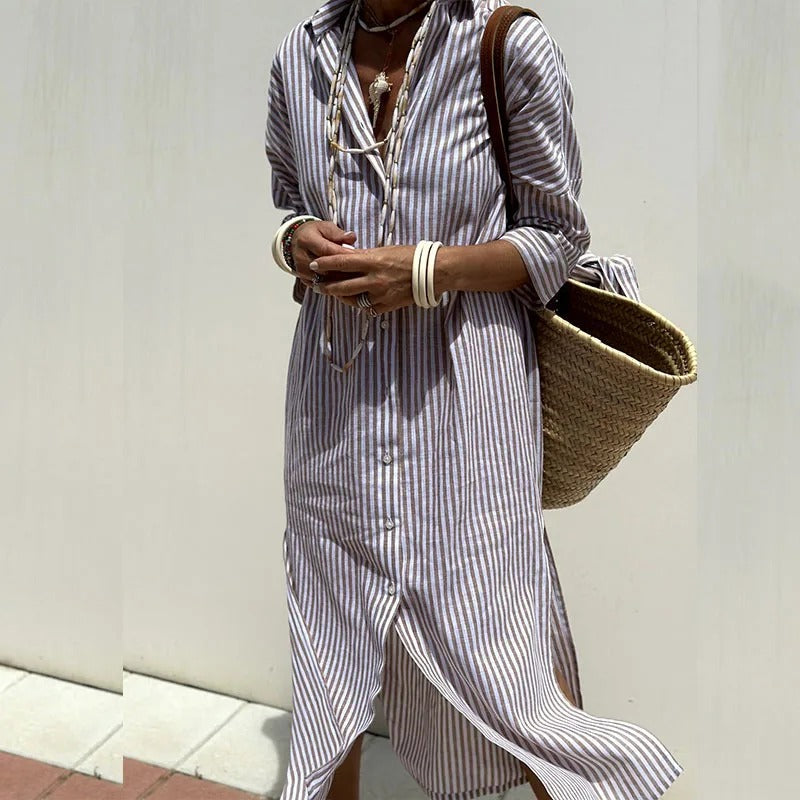 Skye | Women's Elegant Striped Shirt Midi Dress