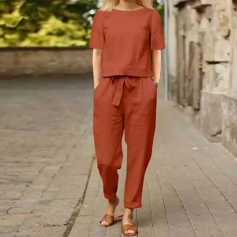 Gilda | Women's Stylish Linen Tie Waist Jumpsuit Set