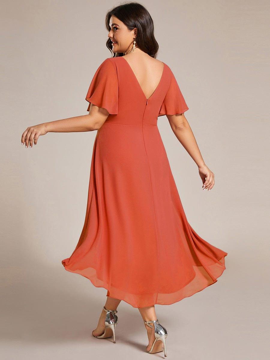Grace & Jess | Plus Size V-Neck High-Low Chiffon Wedding Guest Dress