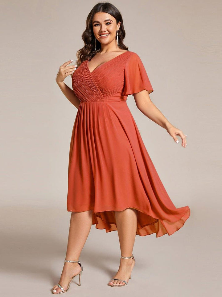 Grace & Jess | Plus Size V-Neck High-Low Chiffon Wedding Guest Dress