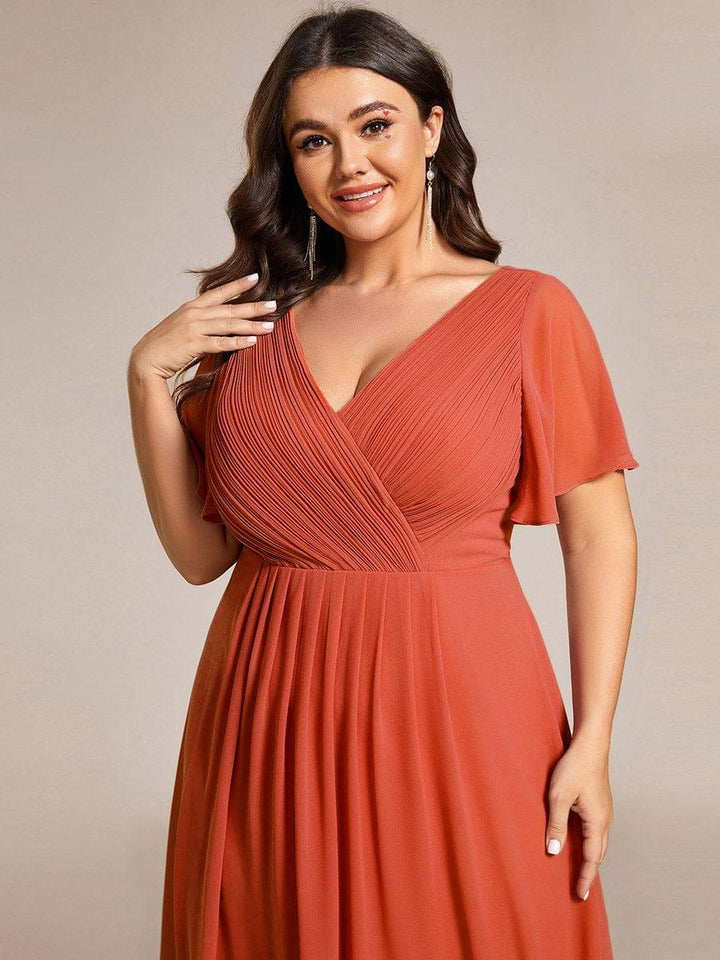 Grace & Jess | Plus Size V-Neck High-Low Chiffon Wedding Guest Dress