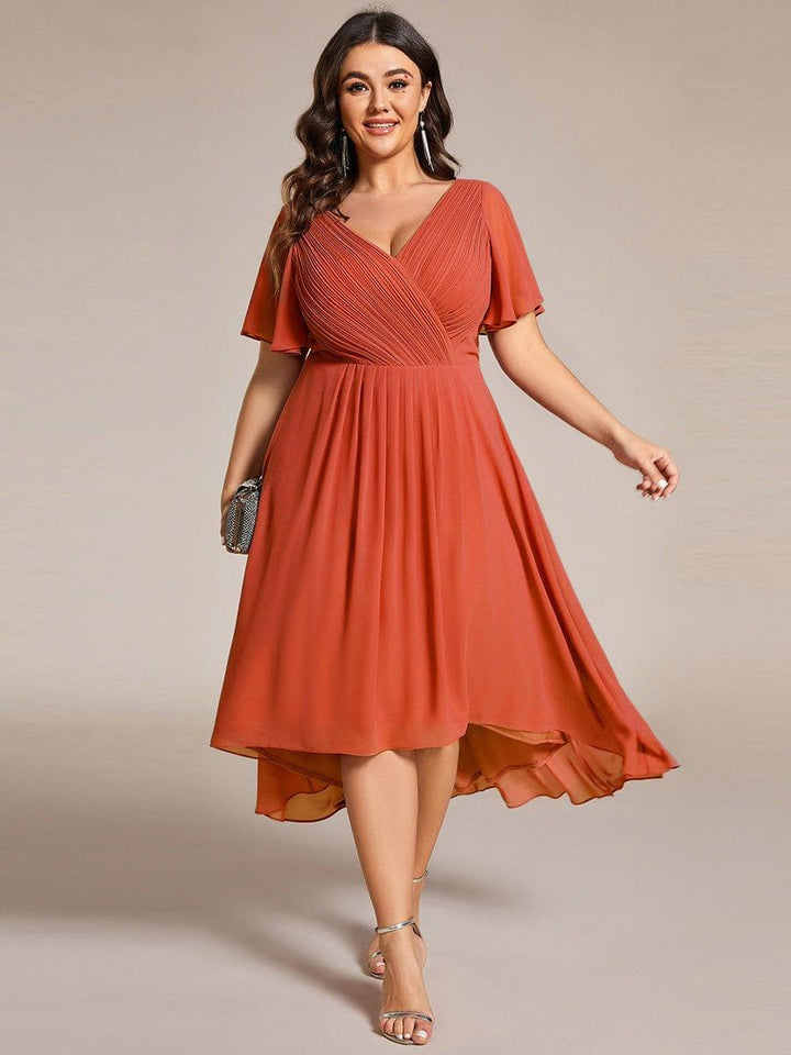 Grace & Jess | Plus Size V-Neck High-Low Chiffon Wedding Guest Dress