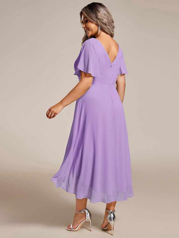 Grace & Jess | Plus Size V-Neck High-Low Chiffon Wedding Guest Dress