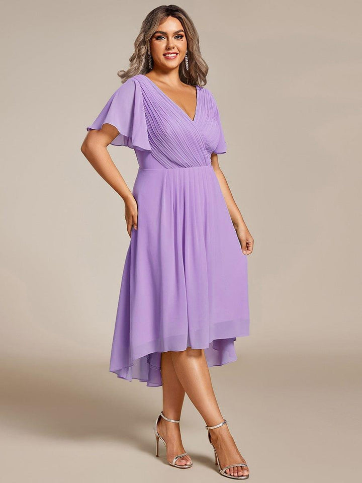 Grace & Jess | Plus Size V-Neck High-Low Chiffon Wedding Guest Dress