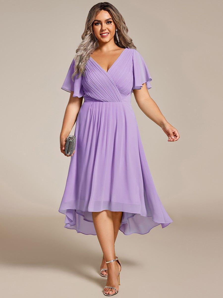 Grace & Jess | Plus Size V-Neck High-Low Chiffon Wedding Guest Dress