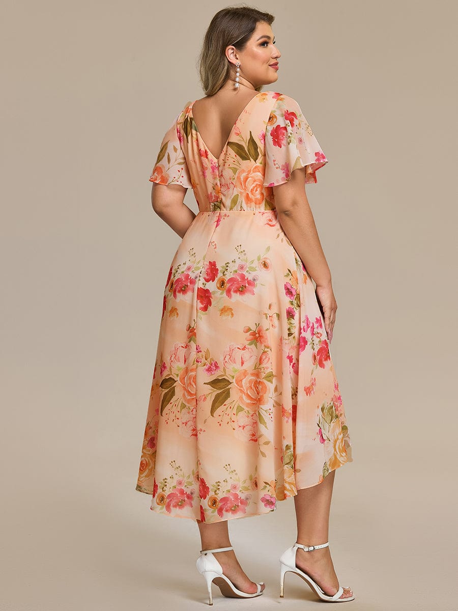 Grace & Jess | Plus Size V-Neck High-Low Chiffon Wedding Guest Dress