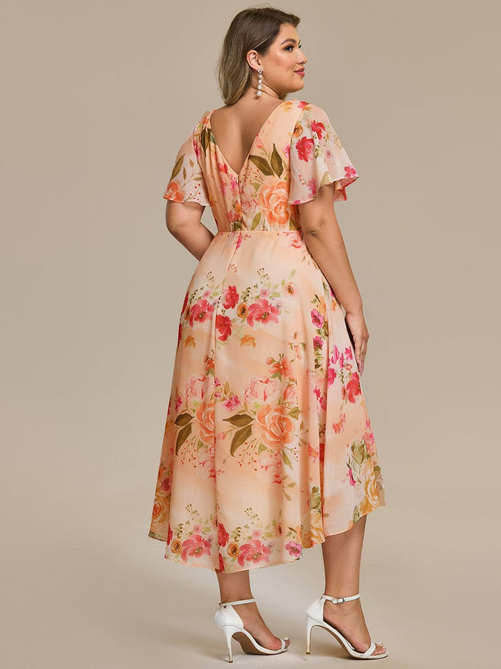 Grace & Jess | Plus Size V-Neck High-Low Chiffon Wedding Guest Dress