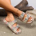 Elara | Women's Chic Double Buckle Sandals with Leaf Pattern