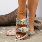 Elara | Women's Chic Double Buckle Sandals with Leaf Pattern