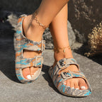 Elara | Women's Chic Double Buckle Sandals with Leaf Pattern
