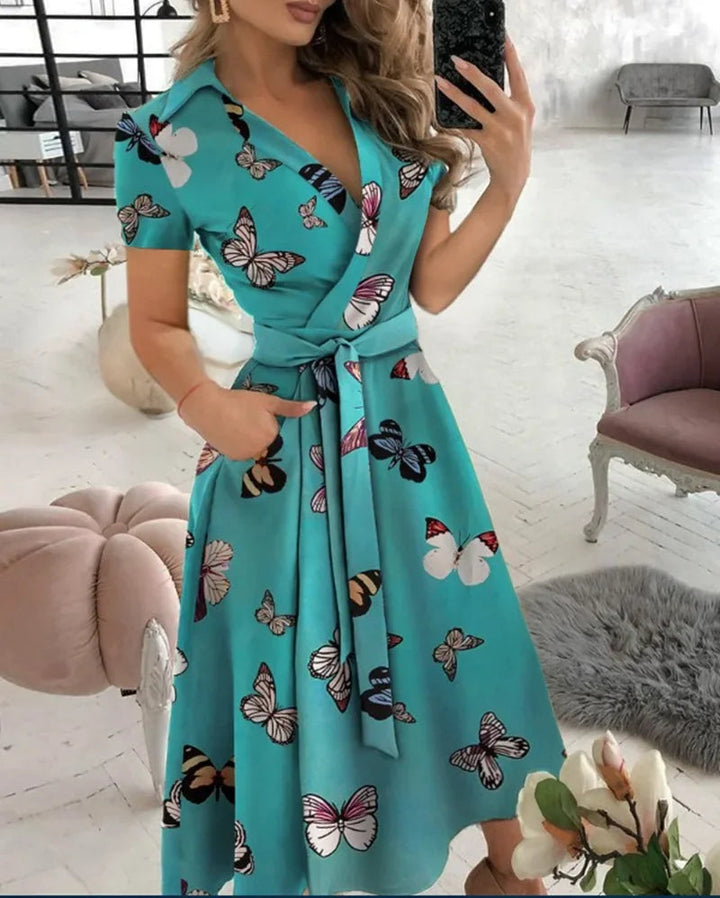 Hesper | Women's Chic Tie Waist A-Line Midi Dress