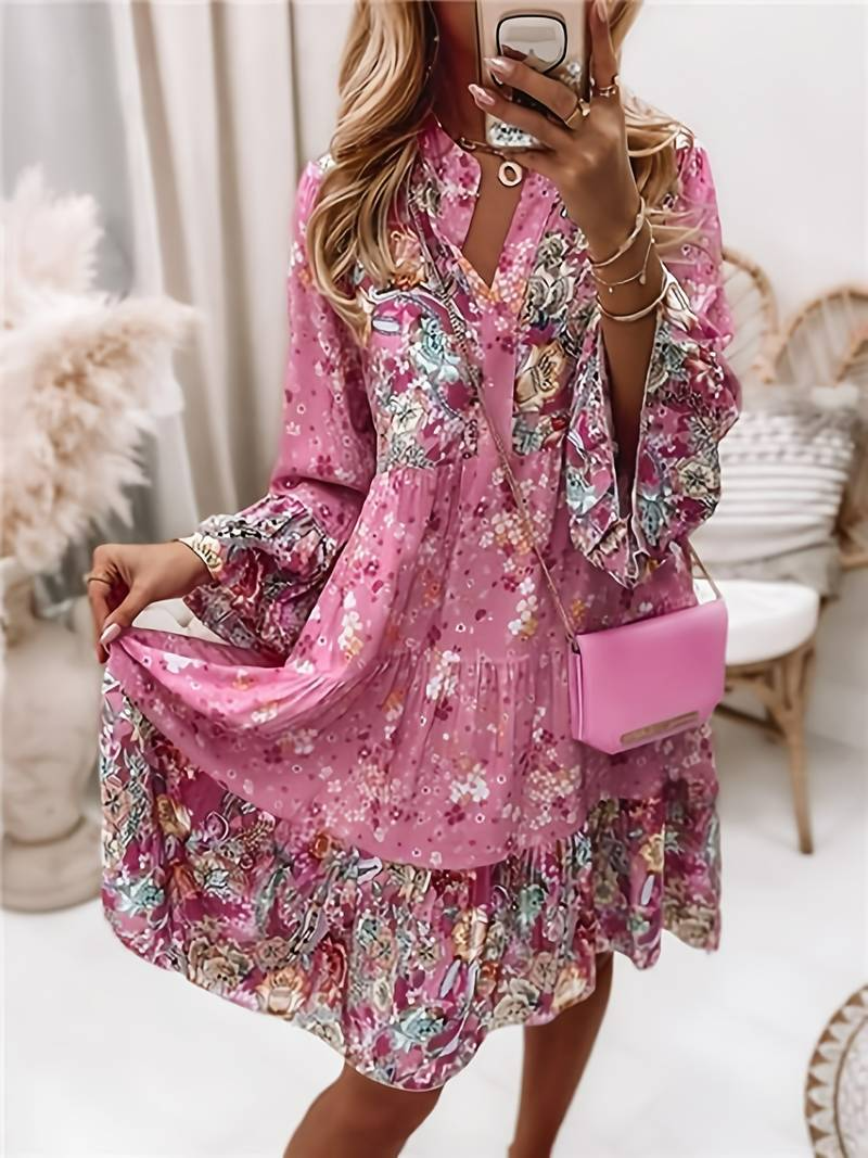 Jorin | Women's Floral Long Sleeve Tiered Mini Dress