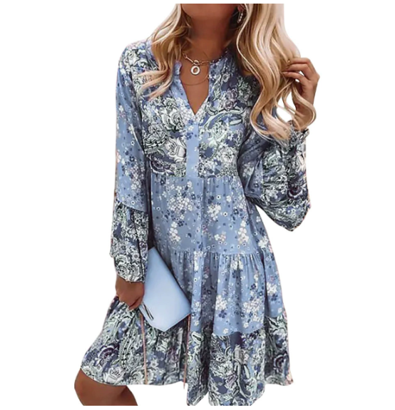 Jorin | Women's Floral Long Sleeve Tiered Mini Dress