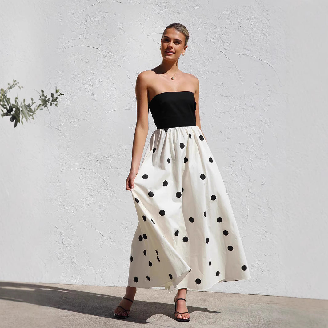 Bertille | Women's Strapless Polka Dot A-Line Midi Dress