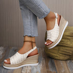 Emrys | Women's Croc Embossed Slingback Wedge Sandals