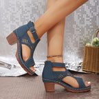 Eustacia | Women's Laser Cut Buckle Block Heel Sandals