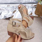 Eustacia | Women's Laser Cut Buckle Block Heel Sandals