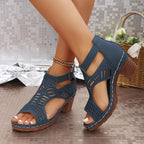Eustacia | Women's Laser Cut Buckle Block Heel Sandals