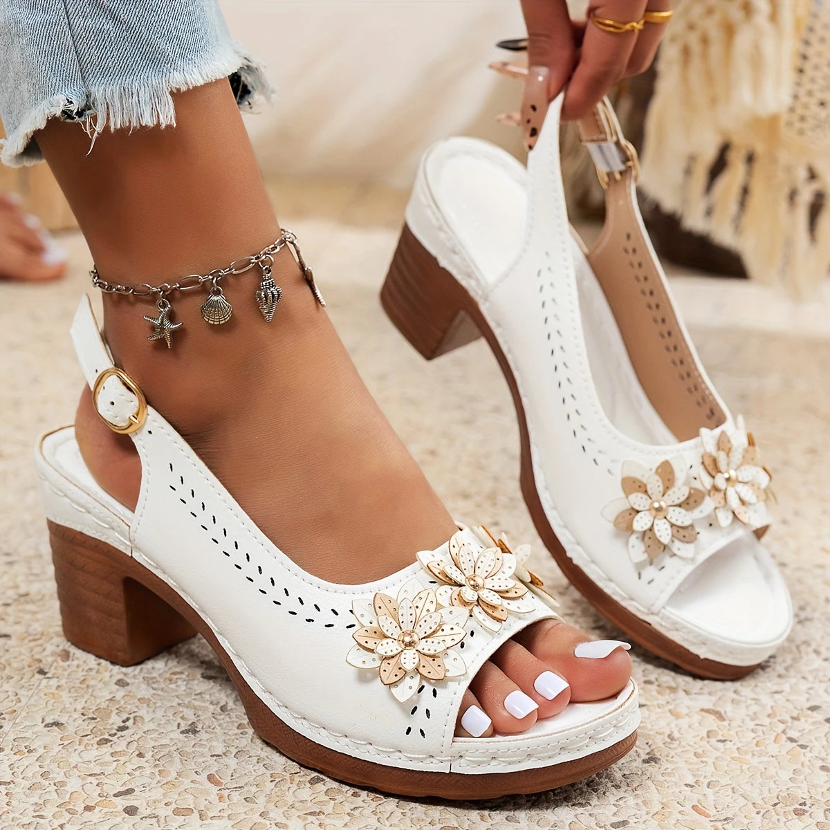 Evander | Women's Floral Block Heel Sandals