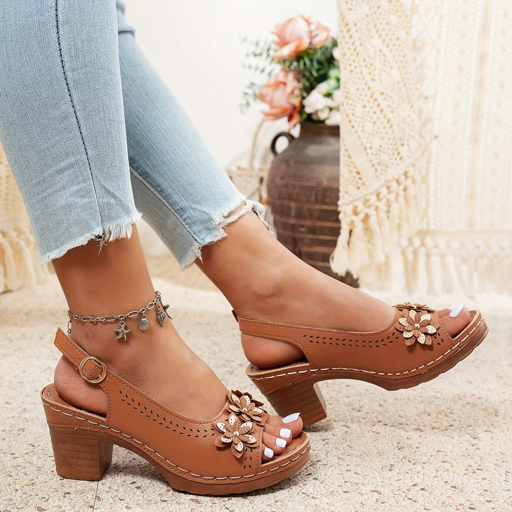 Evander | Women's Floral Block Heel Sandals
