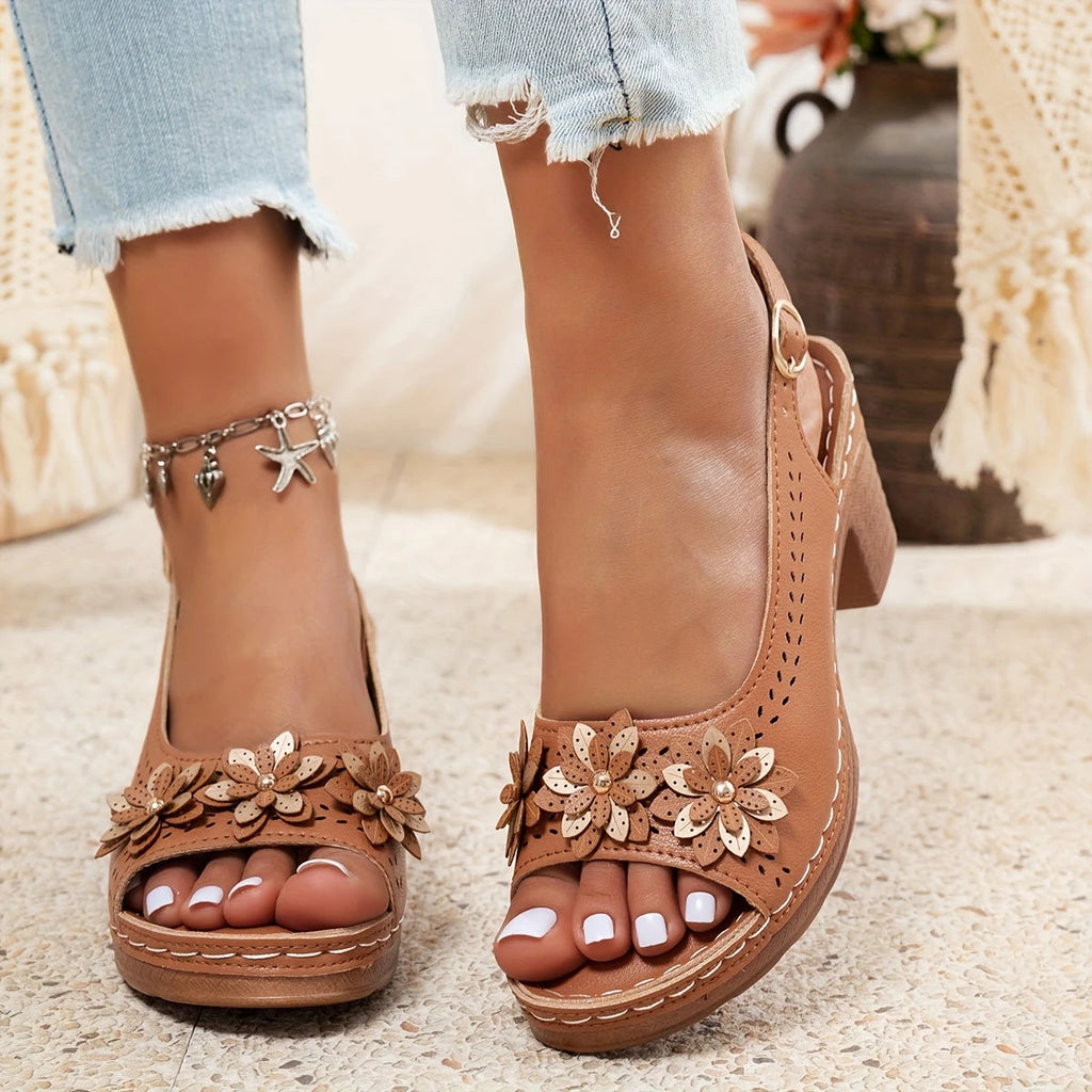 Evander | Women's Floral Block Heel Sandals