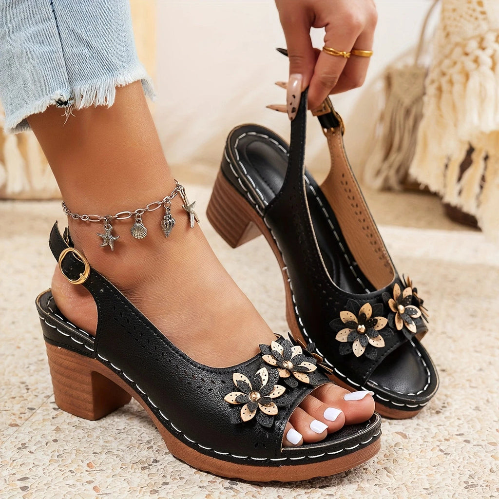 Evander | Women's Floral Block Heel Sandals