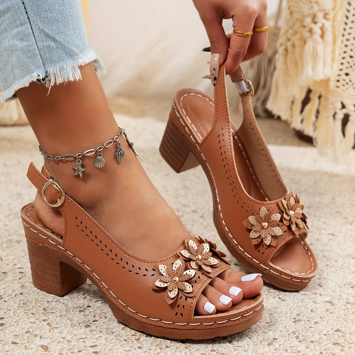 Evander | Women's Floral Block Heel Sandals