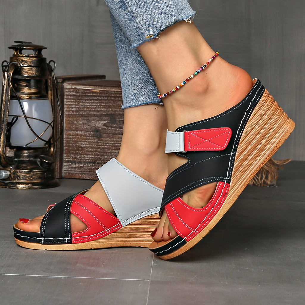 Lysander | Women's Two-Tone Cross Strap Wedge Slides