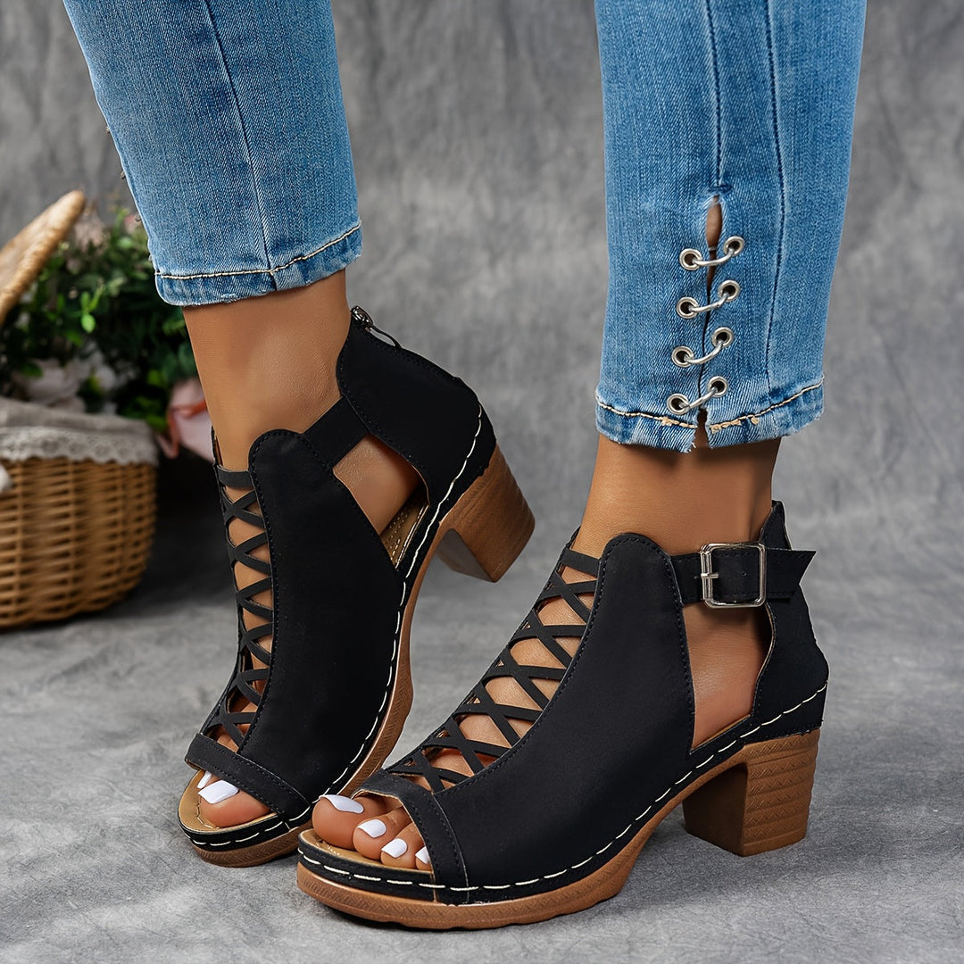 Lucretia | Women's Cut-Out Buckle Block Heel Sandals