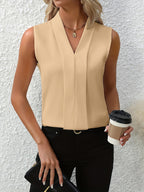 Beatrice | Women's Sleeveless Pleated V-Neck Blouse