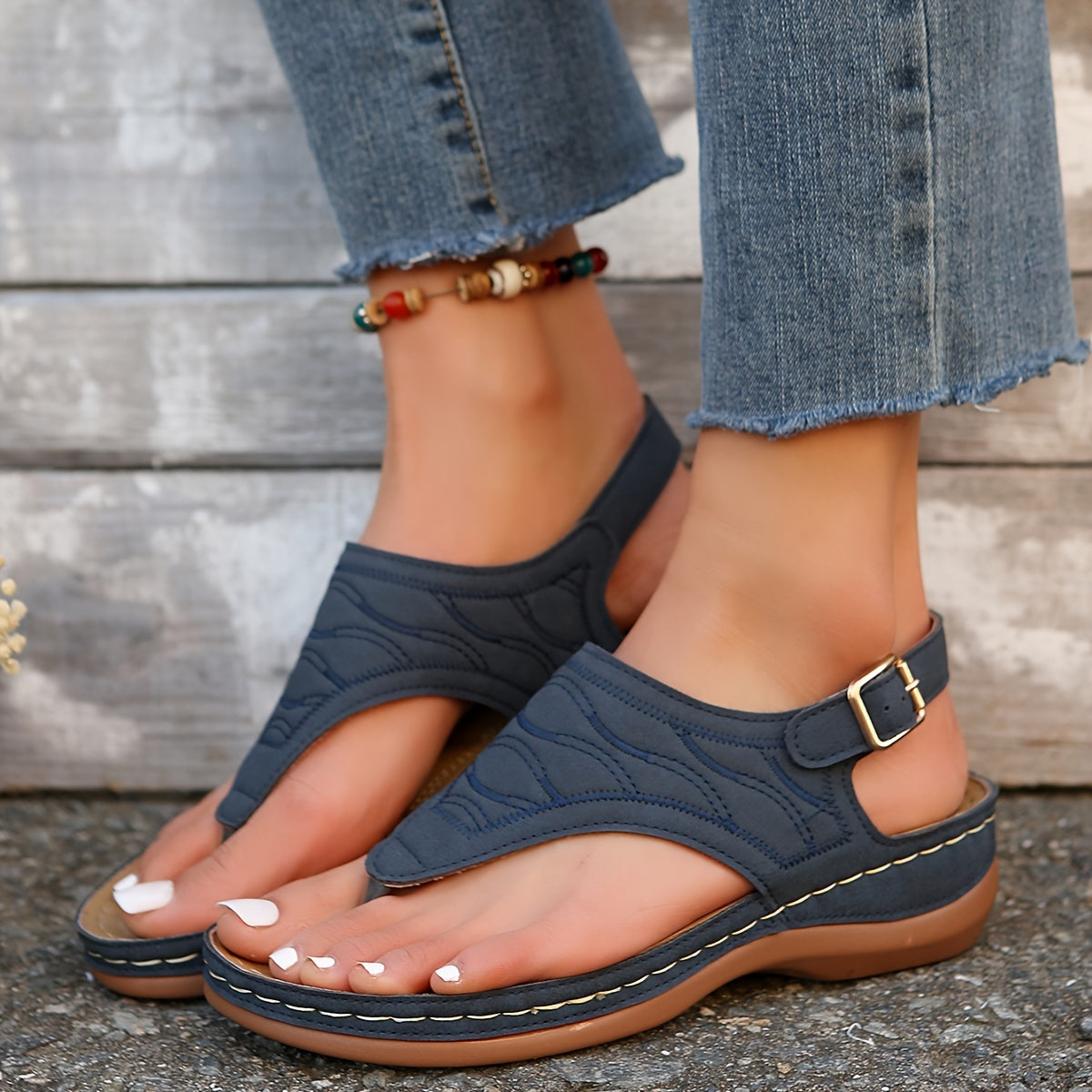 Genoveffa | Women's Toe Post Buckle Wedge Slide Sandals