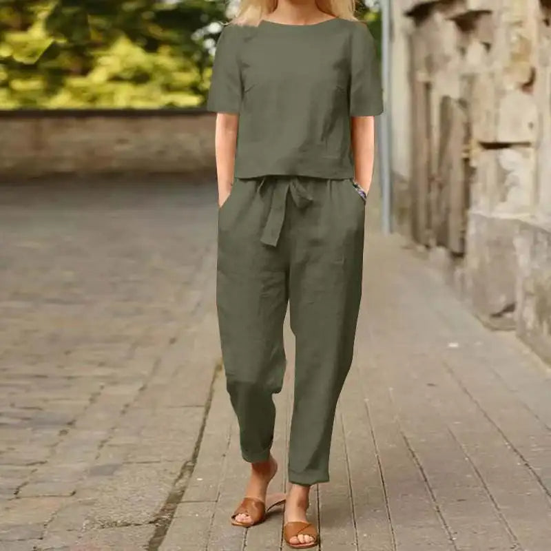 Gilda | Women's Stylish Linen Tie Waist Jumpsuit Set