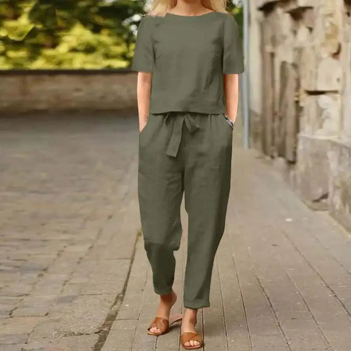 Gilda | Women's Stylish Linen Tie Waist Jumpsuit Set